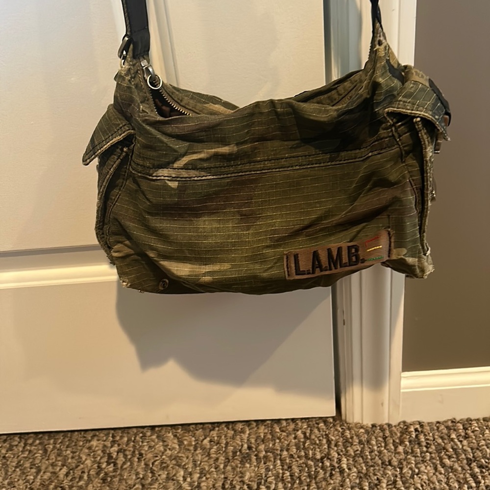 L.A.M.B. Gwen Stefani for Lesportsac 2000s Camo Rasta “Music” Bag